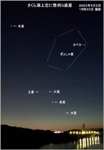 さくら湖上空に5惑星が整列の写真